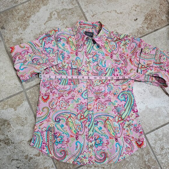 Vintage Chaps Classics Pink Paisley Button Up Shirt M Boho Preppy Y2K Blouse - Picture 7 of 8